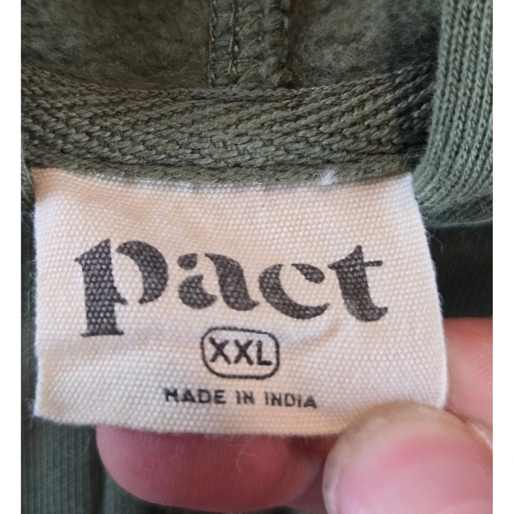 Pact Hoodie Mens 2XL Olive Green Organic Cotton Full Zip Boxy Relaxed Fit